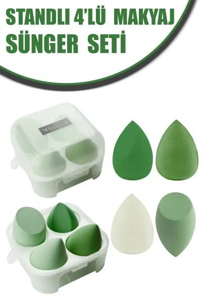 💚4 LÜ STANDLI YEŞİL MAKYAJ SÜNGER SETİ
