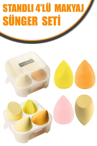 🧽4 LÜ STANDLI SARI MAKYAJ SÜNGER SETİ