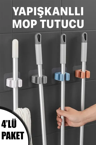 🧹4'LÜ YAPIŞKANLI MOP TUTUCU