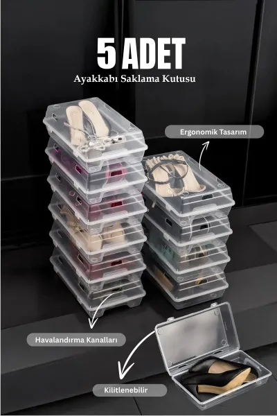 5 ADET ŞEFFAF AYAKKABI SAKLAMA KUTUSU