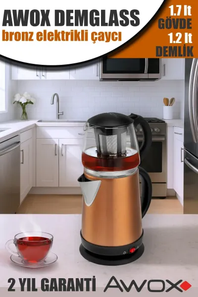 AWOX DEMGLASS BRONZ ELEKTRİKLİ ÇAY MAKİNESİ
