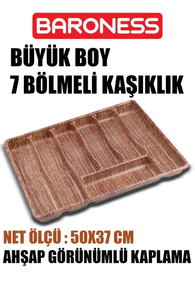 BARONESS AHŞAP GÖRÜNÜMLÜ BÜYÜK BOY 7 BÖLMELİ KAŞIKLIK