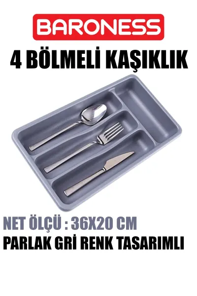 BARONESS GRİ 4 BÖLMELİ KAŞIKLIK