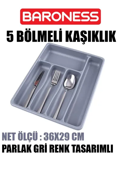 BARONESS GRİ 5 BÖLMELİ KAŞIKLIK