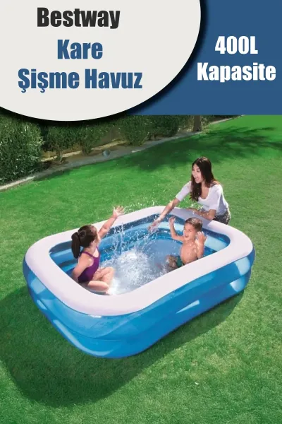 BESTWAY 12819 400LT KARE AİLE MAVİ ŞİŞME HAVUZ