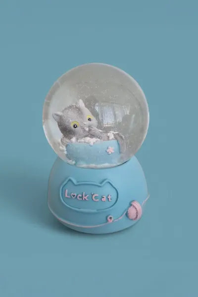 KEDİLİ BÜYÜK BOY & 10CM PİLLİ & IŞIKLI MÜZİKLİ KAR KÜRESİ