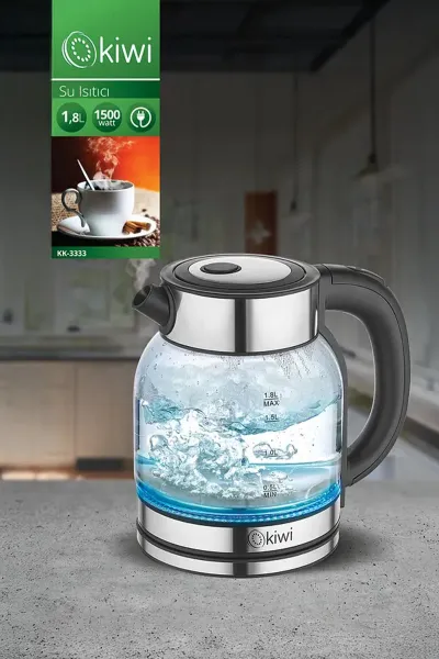 KİWİ KK-3333 SÜRAHİ MODEL 1.8 LT CAM KETTLE SU ISITICI