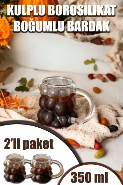✨KULPLU BOROSİLİKAT BOĞUMLU BARDAK 2 Lİ SET