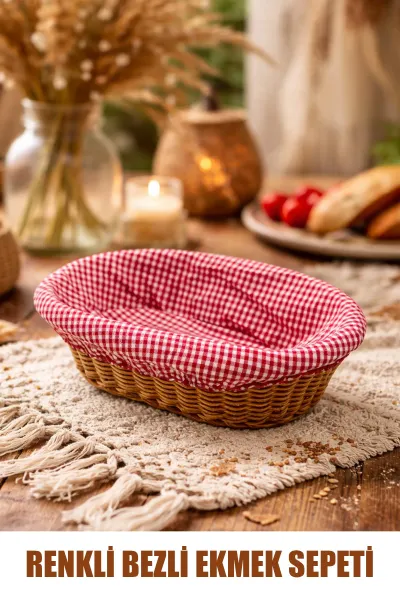 OVAL RENKLİ BEZLİ HASIR EKMEK SEPETİ