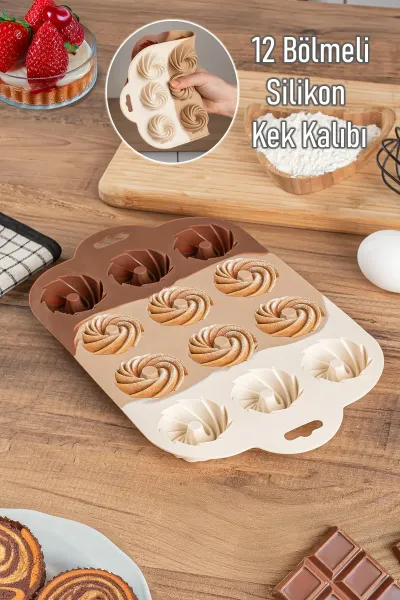 PABLITO HOME PBT-185 RÜZGAR GÜLÜ ŞEKİLLİ 12Lİ & MİNİ SİLİKON MUFFIN KEK KALIBI