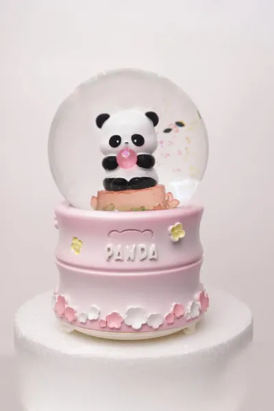 PANDALI BÜYÜK BOY & 10CM PİLLİ & IŞIKLI MÜZİKLİ KAR KÜRESİ