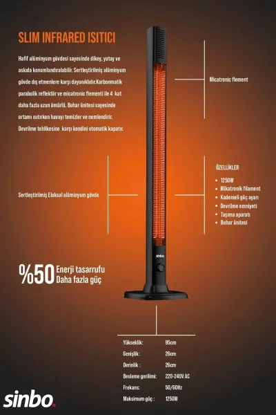 SİNBO SFH-6918 3IN1 KULLANIM YER DİKEY & DUVAR YATAY & D.DİKEY NFRARED ISITICI SOBA