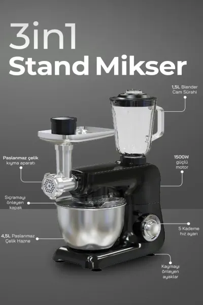 SİNBO SMX-2775 SİYAH STANDLI MİKSER & BLENDER SETİ