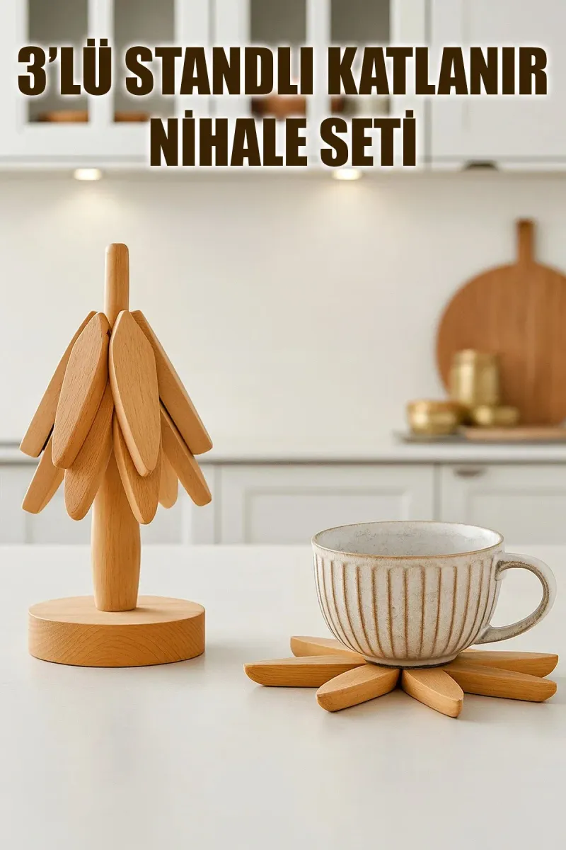 3 LÜ BAMBU AHŞAP STANDLI KATLANABİLİR NİHALE