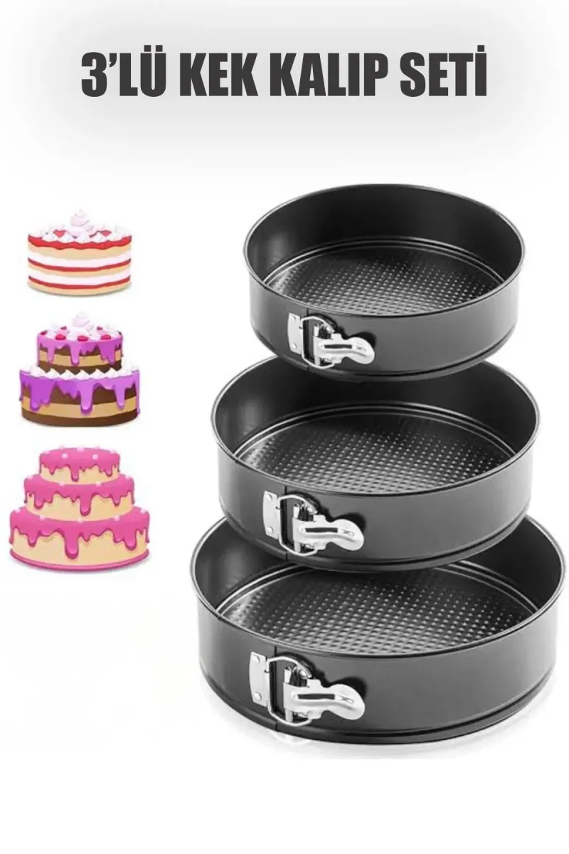 3 PARÇA METAL & KELEPÇELİ KEK KALIP SETİ