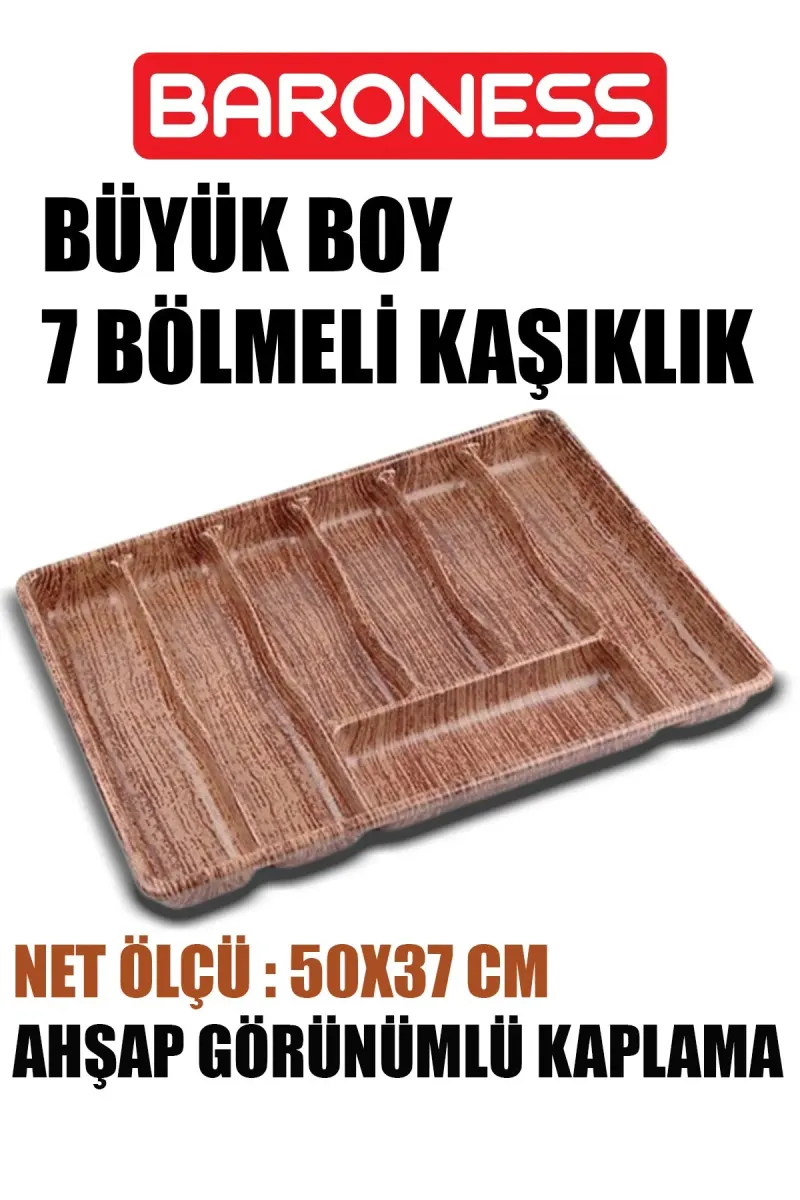 BARONESS AHŞAP GÖRÜNÜMLÜ BÜYÜK BOY 7 BÖLMELİ KAŞIKLIK - dibidip