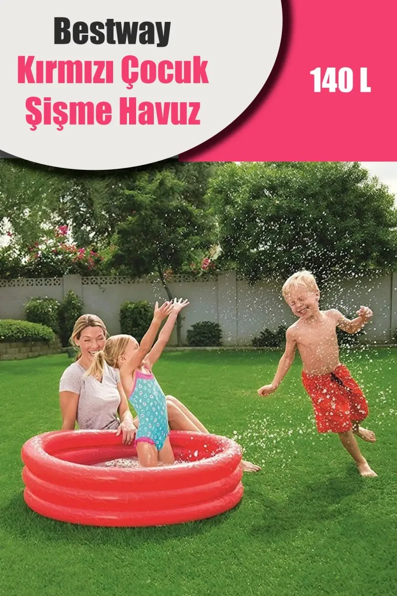 BESTWAY 51025 YUVARLAK ÇOCUK KIRMIZI ŞİŞME HAVUZ - dibidip