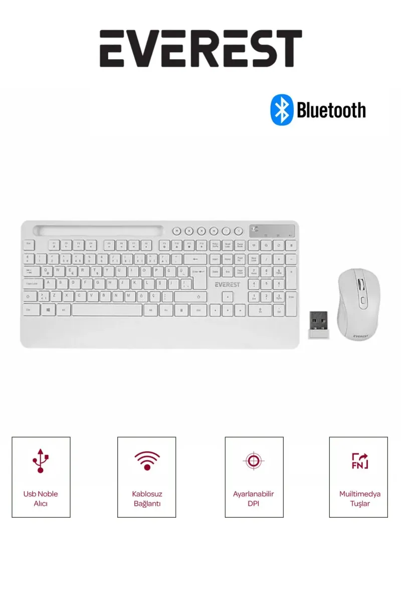 EVEREST BEYAZ KABLOSUZ KLAVYE & MOUSE SETİ