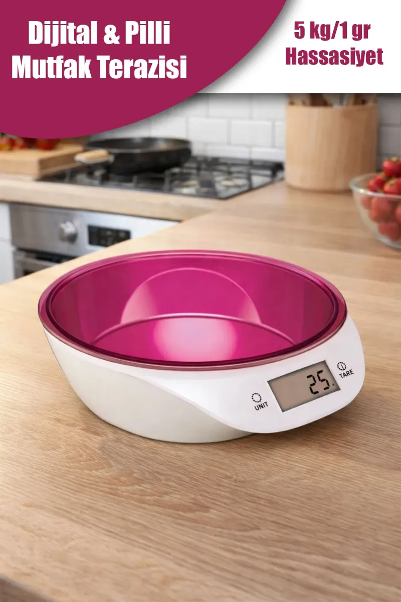 Hazneli Mutfak Tartısı Dijital Lcd Ekranlı Terazi 5 Kg Kapasiteli