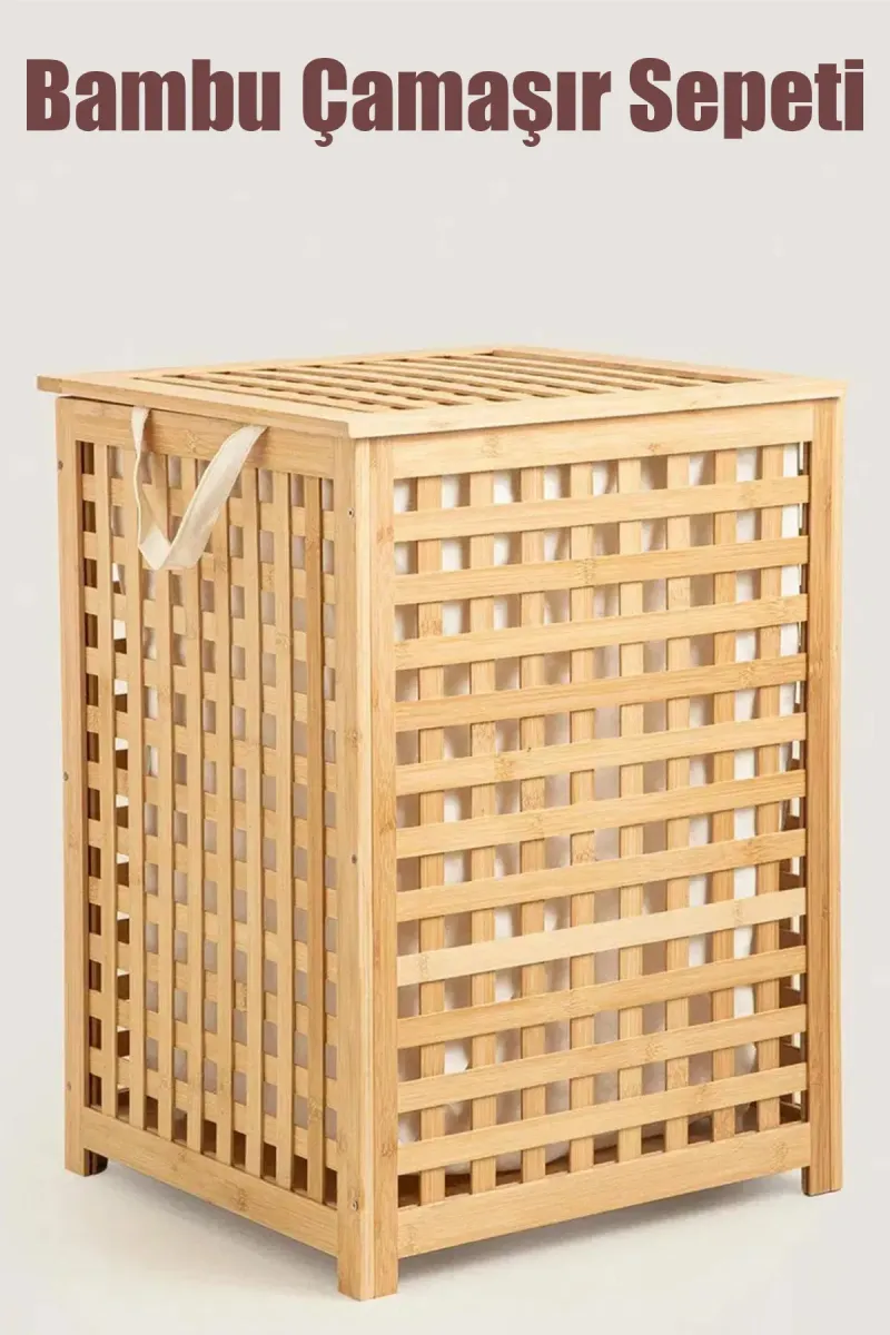 İBİCO  AHŞAP BAMBU KİRLİ ÇAMAŞIR SEPETİ