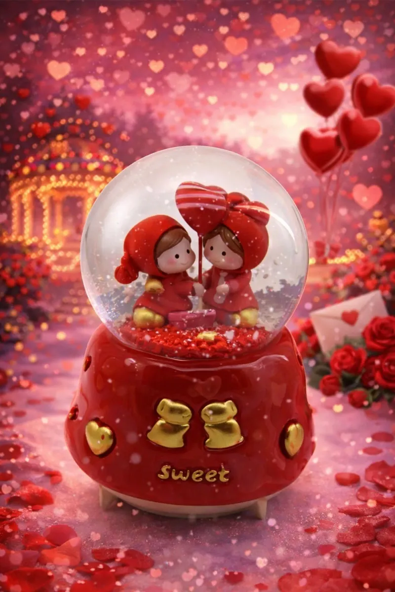 LOVE BÜYÜK BOY & 10CM PİLLİ & IŞIKLI MÜZİKLİ CAM KAR KÜRESİ
