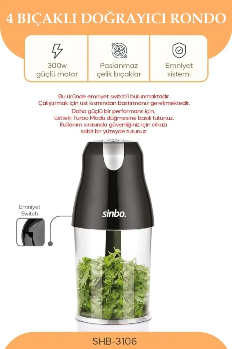 SİNBO SHB-3106 4 BIÇAKLI DOĞRAYICI RONDO - dibidip