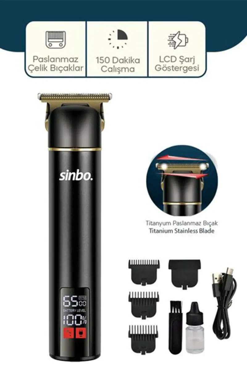 SİNBO USB ŞARJLI & LCD GÖSTERGELİ SAÇ & SAKAL KESME TIRAŞ MAKİNESİ