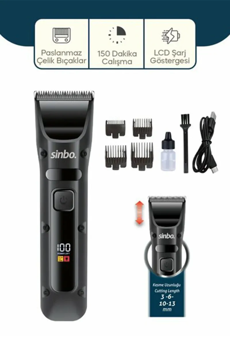 SİNBO USB ŞARJLI & LCD GÖSTERGELİ SAÇ & SAKAL KESME TIRAŞ MAKİNESİ