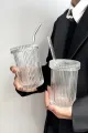 ÇİZGİLİ KAPAKLI CAM BARDAK