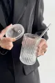 ÇİZGİLİ KAPAKLI CAM BARDAK