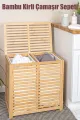 İBİCO 2 BÖLMELİ AHŞAP BAMBU KİRLİ ÇAMAŞIR SEPETİ