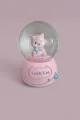 PEMBE KEDİLİ BÜYÜK BOY & 10CM  PİLLİ & IŞIKLI MÜZİKLİ KAR KÜRESİ