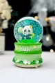 YEŞİL PANDALI BÜYÜK BOY & 10CM  PİLLİ & IŞIKLI MÜZİKLİ KAR KÜRESİ