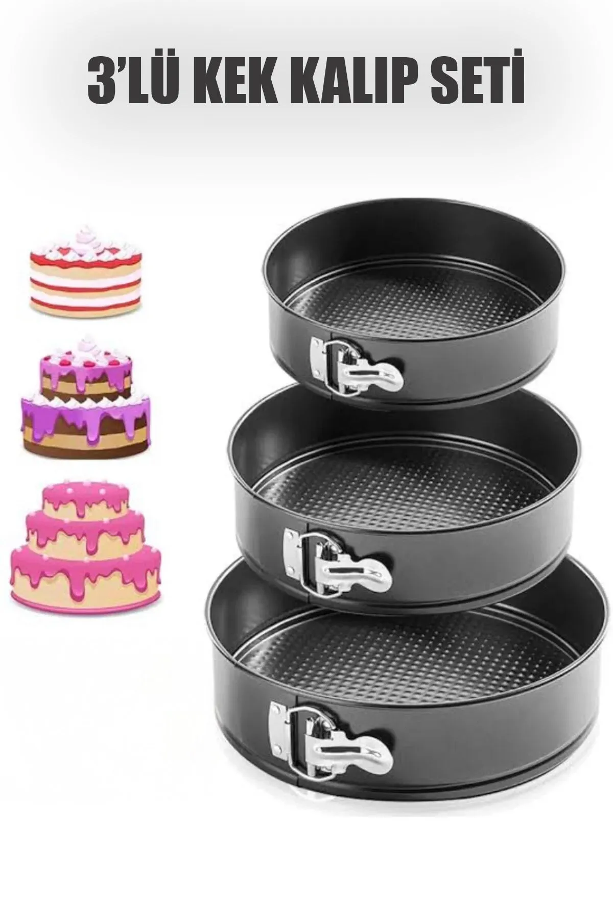 3 PARÇA METAL & KELEPÇELİ KEK KALIP SETİ