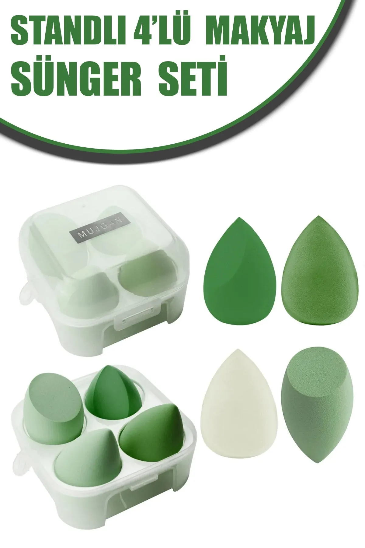 💚4 LÜ STANDLI YEŞİL MAKYAJ SÜNGER SETİ
