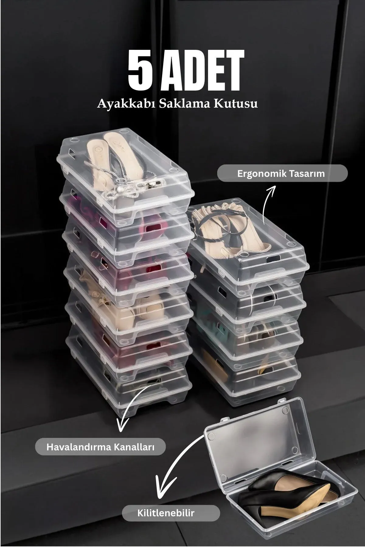 5 ADET ŞEFFAF AYAKKABI SAKLAMA KUTUSU