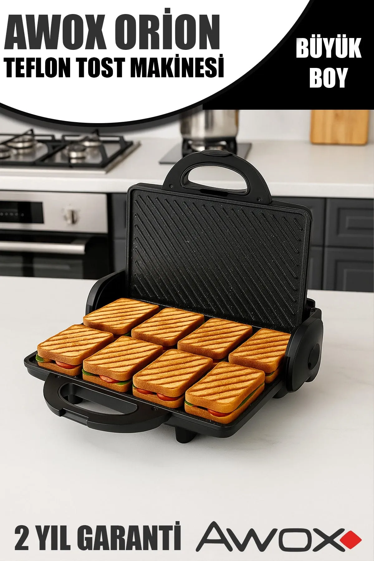 AWOX ORİON SİYAH TEFLON TOST MAKİNESİ