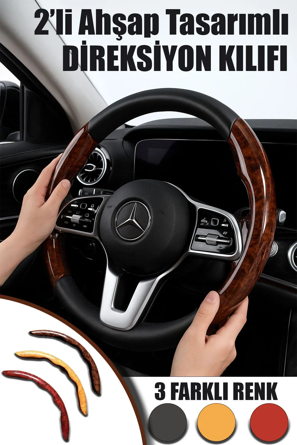 🚗AHŞAP TASARIMLI DİREKSİYON KILIFI