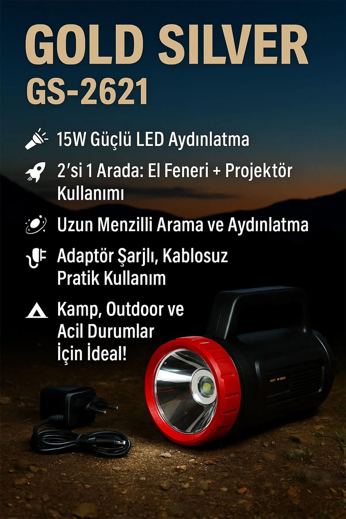 ⚡GOLD SİLVER ŞARJLI EL FENERİ