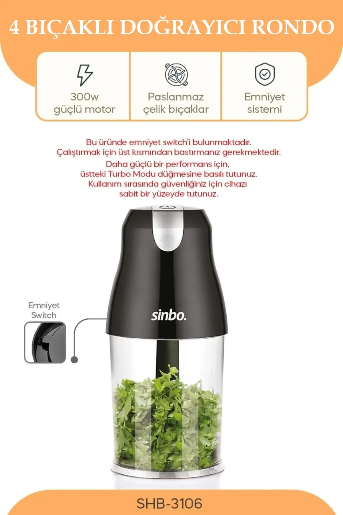 SİNBO SHB-3106 4 BIÇAKLI DOĞRAYICI RONDO