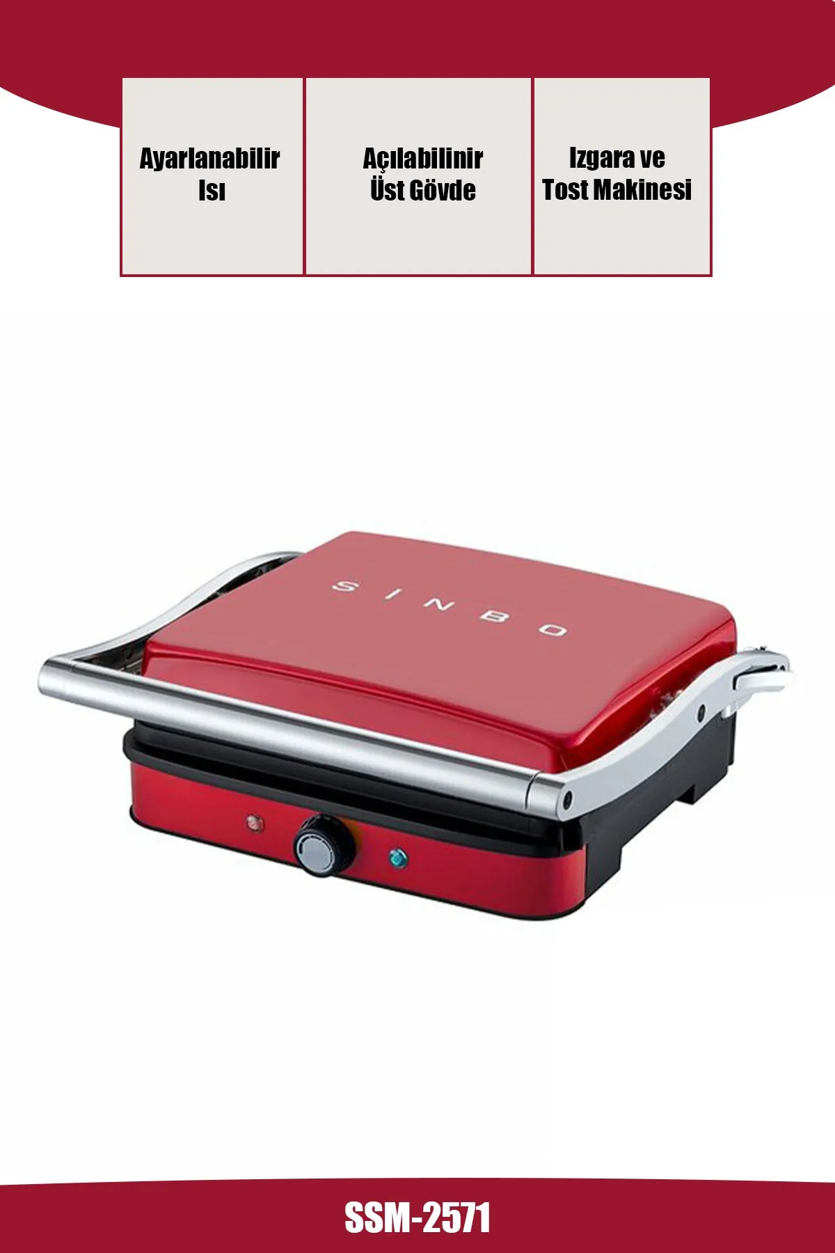 SİNBO KIRMIZI IZGARA VE TOST MAKİNESİ